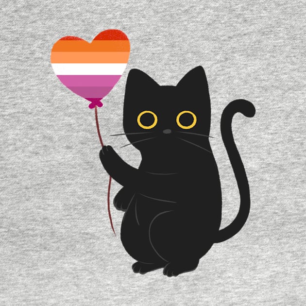 Black Cat Holding Lesbian Heart Balloon by galpalpride